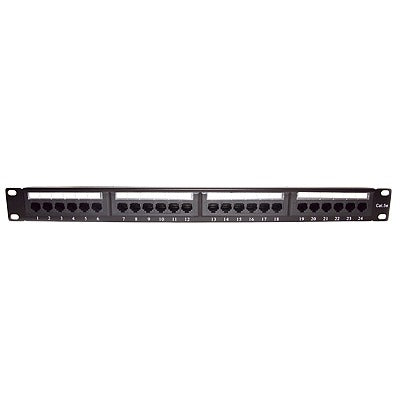 Patch panel UTP de 24 puertos Cat5e, 19in con barra para organizar cable