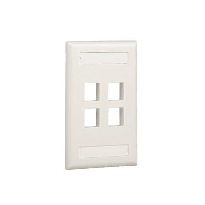 Placa de pared vertical, salida para 4 puertos, con espacio para etiqueta - Blanco mate