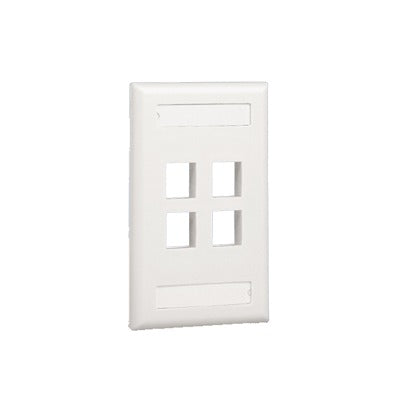 Placa de pared vertical, salida para 4 puertos, con espacio para etiqueta - Blanco