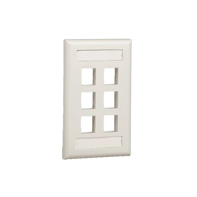 Placa de pared vertical, salida para 6 puertos, con espacio para etiqueta - Blanco mate