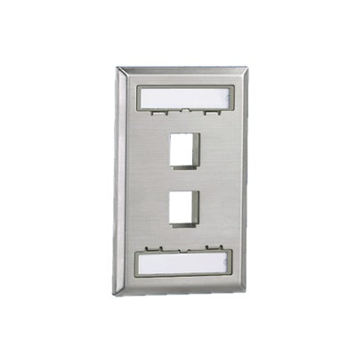 Placa de pared vertical, salida para 2 puertos, con espacio para etiqueta - Acero inoxidable