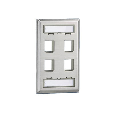 Placa de pared vertical, salida para 4 puertos, con espacio para etiqueta - Acero inoxidable