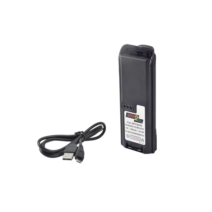 Batería con cargador USB integrado de Li-Po 3000 mAh con clip para radios Motorola XTS 3000/3500/4250/5000/EF JOHNSON 5100/ES51 Incluye adaptador de pared, vehicular y cable USB.