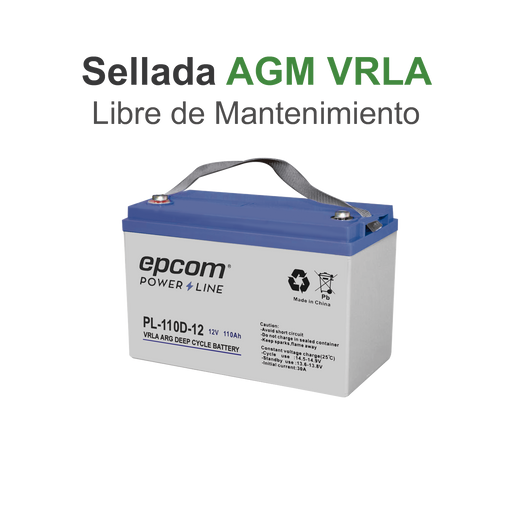 Acumulador EPCOM 12Vcd 110Ah Tecnología VRLA AGM Ciclo Profundo para Aplicaciones Fotovoltaicas