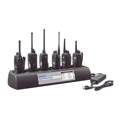 Multicargador rápido de escritorio de 6 cavidades para radios Kenwood NX220, NX320, NX420, TK2160, TK2170, TK2360, TK3140, TK3160, TK3170, TK3173, TK3360. Para uso con baterías Ni-Cd, Ni-MH, Li-Ion, Li-Po.