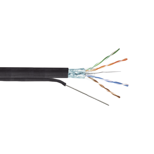 (CON CABLE TENSOR) Bobina de cable UTP de 305 m Cat6+ CALIBRE 23, color negro, para aplicaciones de CCTV, redes de datos. Uso en Intemperie y aplicaciones Aereas