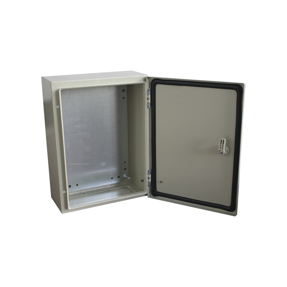 Gabinete de Acero IP66 Uso en Intemperie (600 x 600 x 300 mm) con Placa Trasera Interior y Compuerta Inferior Atornillable (Incluye Chapa y Llave).