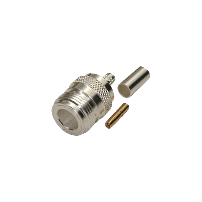 Conector N Hembra, de Anillo Plegable para Cables LMR-240, RG-8/X, 9258, Niquel/Oro/Teflón.