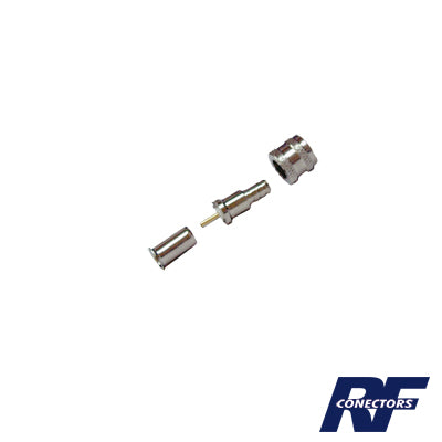 Conector Mini UHF Macho, 50 Ohm, de Anillo Plegable para Cables RG-58/U, RG-142/U, Niquel/Oro/Delrin.