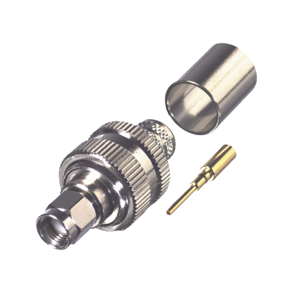 Conector SMA Macho Inverso de Anillo Plegable para cables 9913, LMR-400, RG-8/U, CNT-400.