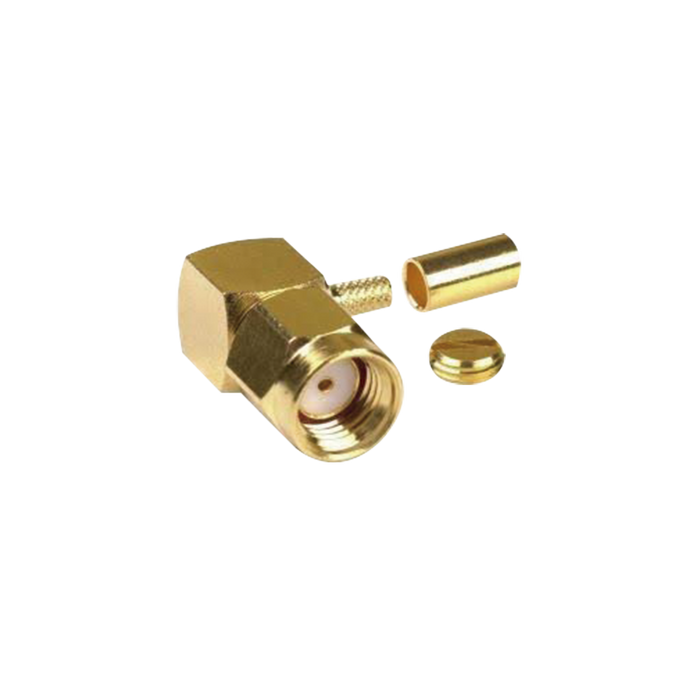 Conector SMA Macho Inverso en Angulo Recto, de Anillo plegable/ RG-174/U, BELDEN 8216, Au/Au/Teflón.