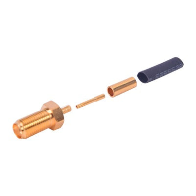 Conector SMA Hembra de Anillo Plegable para Cables RG-174/U, 8216, Oro / Oro / Teflón.