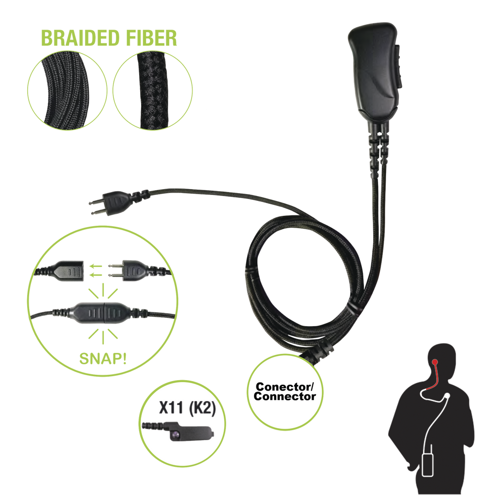 Micrófono con cable de fibra trenzada serie SNAP compatible con KENWOOD conector Multipin.