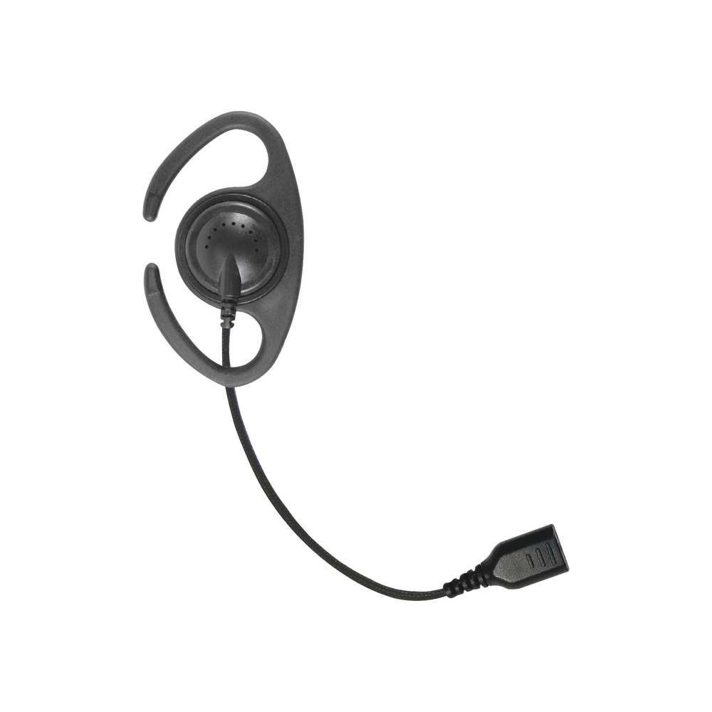 ?Auriculares de gancho en forma de "C" con cable de fibra trenzada y conector SNAP. Requiere micrófono de solapa de 1 o 2 hilos de la Serie SNAP.