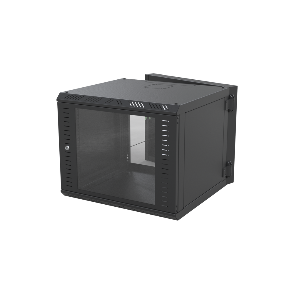 Gabinete Abatible para Montaje en Pared con Rack 19" de 9 Unidades con Vidrio de Seguridad