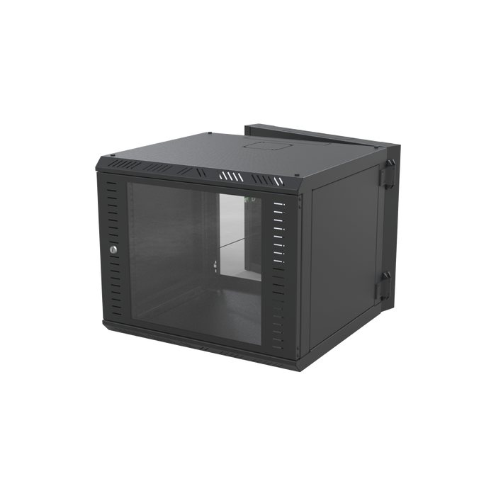 Gabinete Abatible para Montaje en Pared con Rack 19" de 9 Unidades con Vidrio de Seguridad