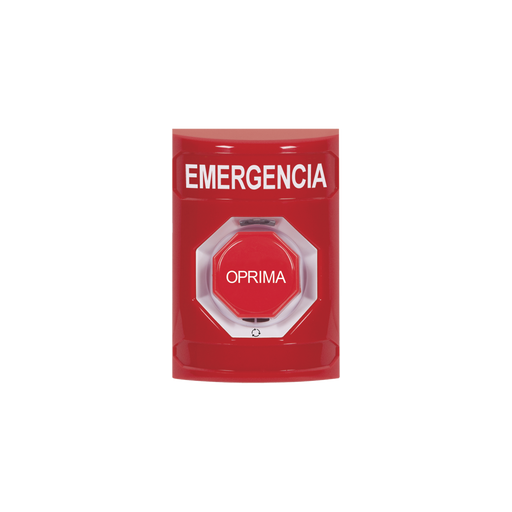 Botón de Emergencia en Español, Color Rojo, Acción Mantenida, Girar para Restablecer y LED Multicolor