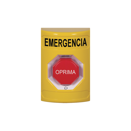 Botón de Emergencia en Español, Color Amarillo, Acción Mantenida, Girar para Restablecer y LED Multicolor