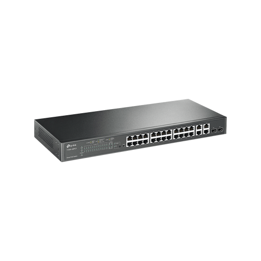 Smart Switch PoE+ administrable Capa 2, 24 puertos 10/100 Mbps, 4 puertos 10/100/1000 Mbps + 2 puertos SFP combo, 192 W