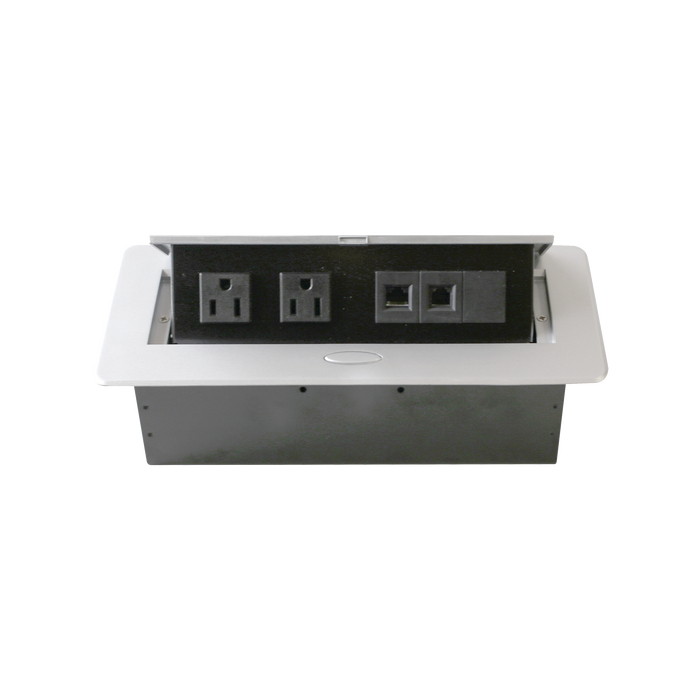 Caja horizontal de escritorio, con conector RJ45 Cat5e, RJ11, 2 contactos de 125v