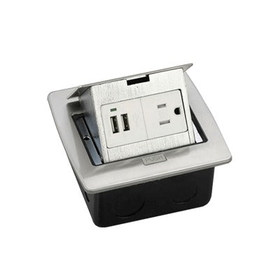 Caja de piso cuadrada con 2 puertos USB y contacto eléctrico