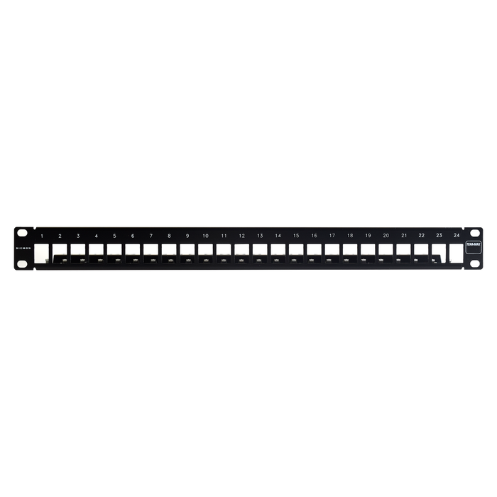 Patch Panel TERA-MAX Blindado de 24 Puertos, Modular, Plano, Color Negro, 1UR