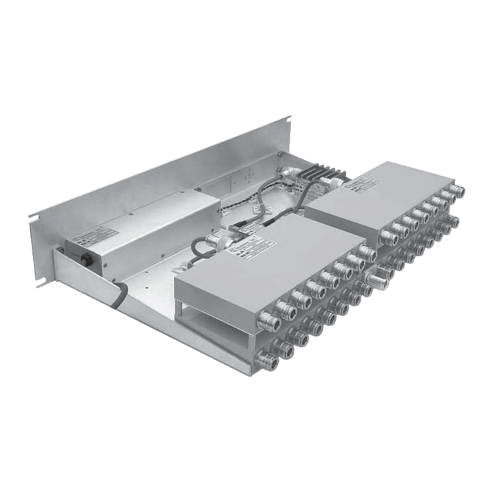 Multiacoplador de 24 canales, 400-512 MHz, 40 MHz de ancho de banda y ganancia de 0-15 dB.