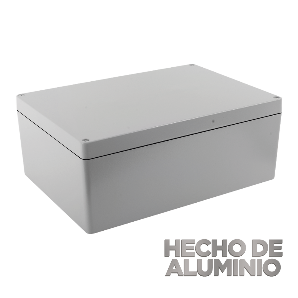 Gabinete de Aluminio para Exterior (IP66) de 390 x 280 x 158 mm con Rápida Disipación de Calor, Cierre por Tornillos con Bisagra.