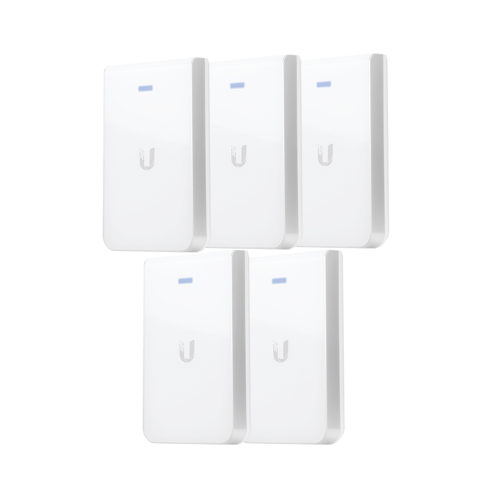 5 Access Point UniFI doble banda, cobertura 180°, MIMO 2x2 de pared para habitaciones de hotel.