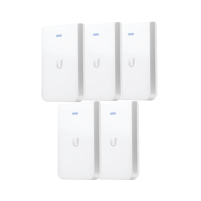 5 Access Point UniFI doble banda, cobertura 180°, MIMO 2x2 de pared para habitaciones de hotel.