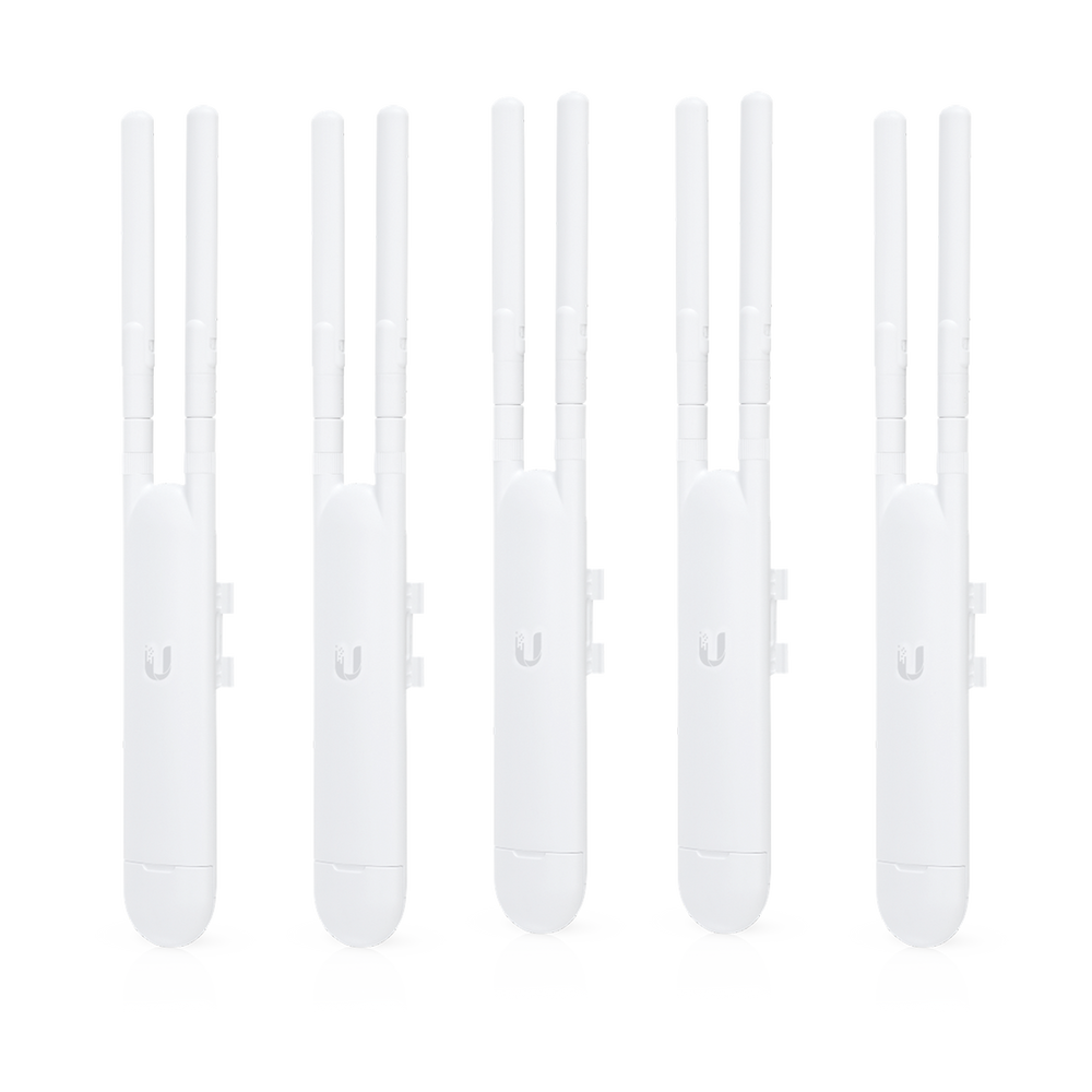 Paquete de 5 Access Point UniFi doble banda para exterior, antenas desmontables 360° , 802.11ac MIMO 2X2, hasta 100 usuarios por equipo. 802.3af, Sin PoE´s