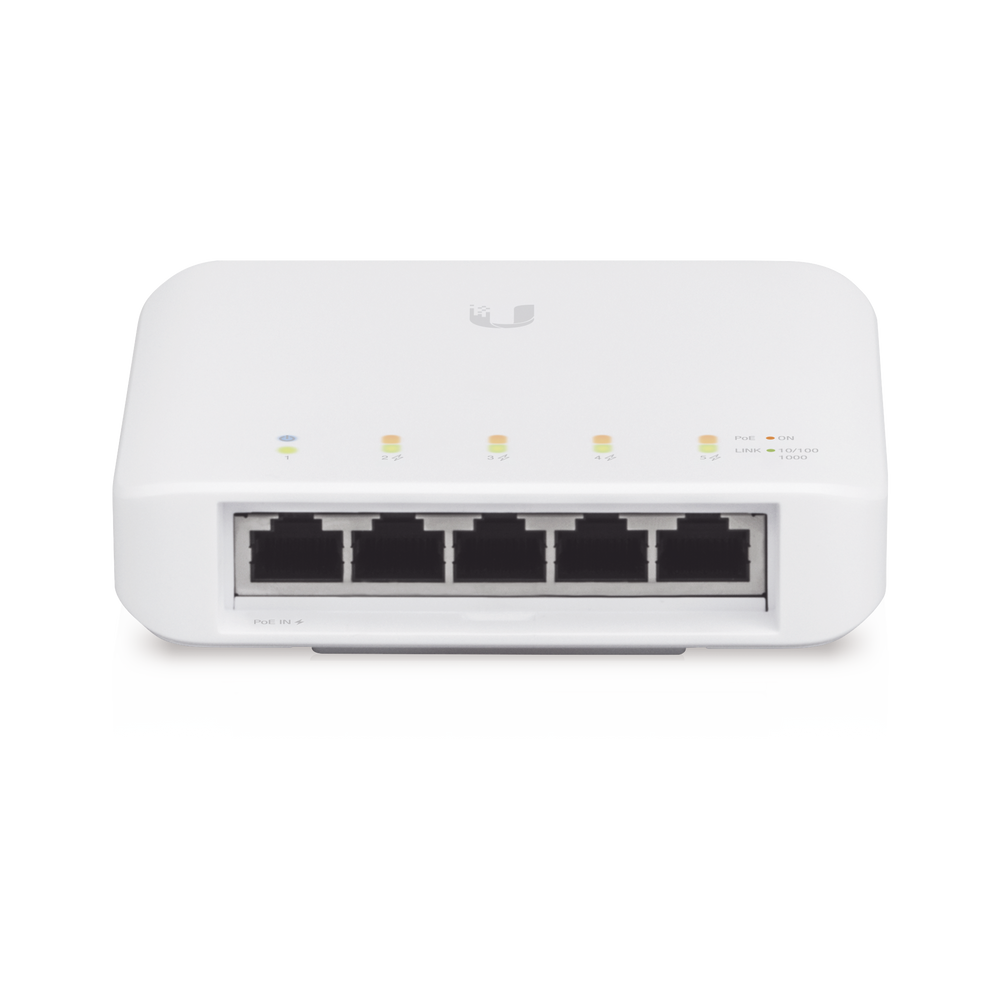 Switch UniFi FLEX para exterior IP55 de 5 puertos (1 x PoE de entrada 802.3af/at/bt y 4 PoE salida 802.3af)