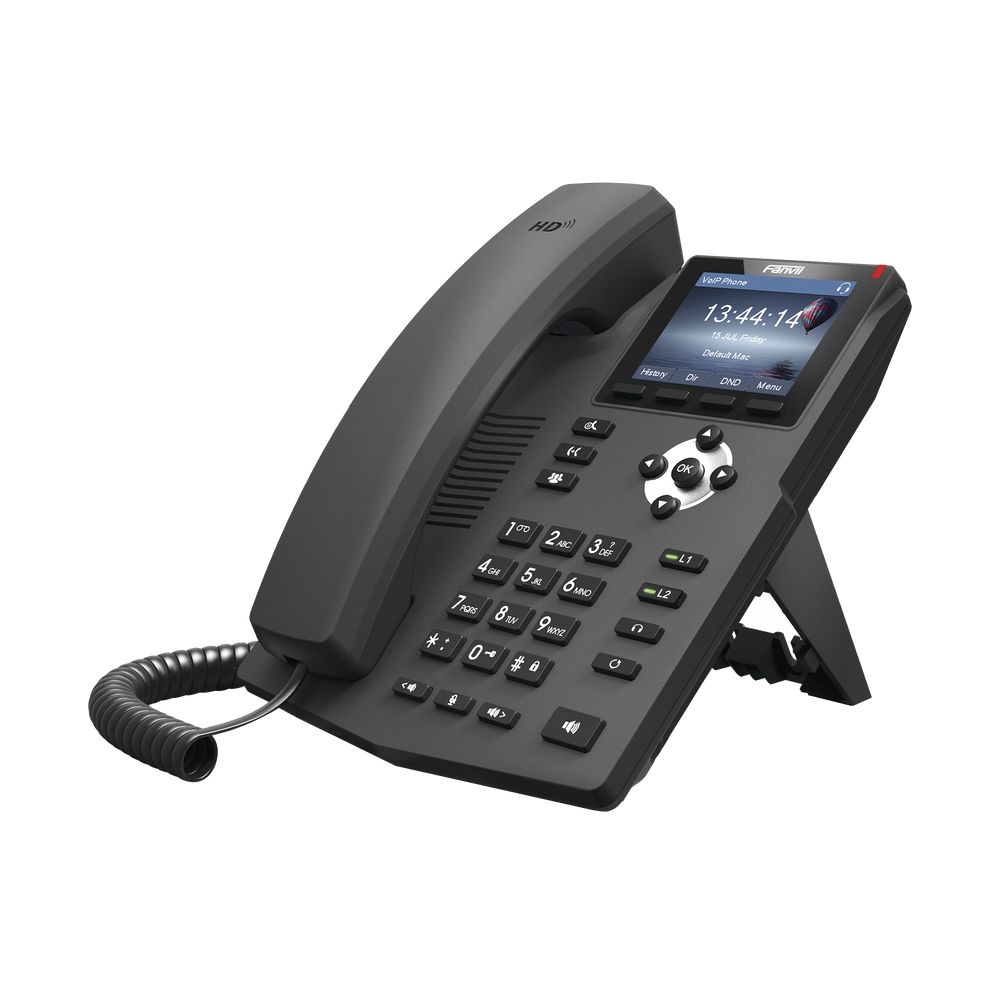 Teléfono IP empresarial para 2 lineas SIP con pantalla LCD de 2.8 pulgadas a color, puertos Gigabit y conferencia de 3 vías, PoE