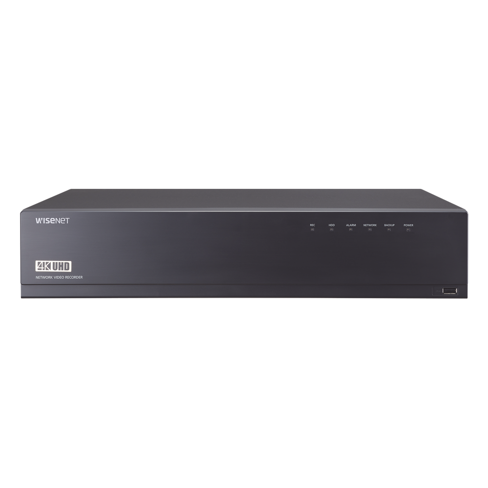 NVR de 16 canales / 12MP / Hasta 4 Discos Duros (Incluye 2TB) / Switch PoE+ 16 puertos / Wisenet P2P / H.265 & WiseStream