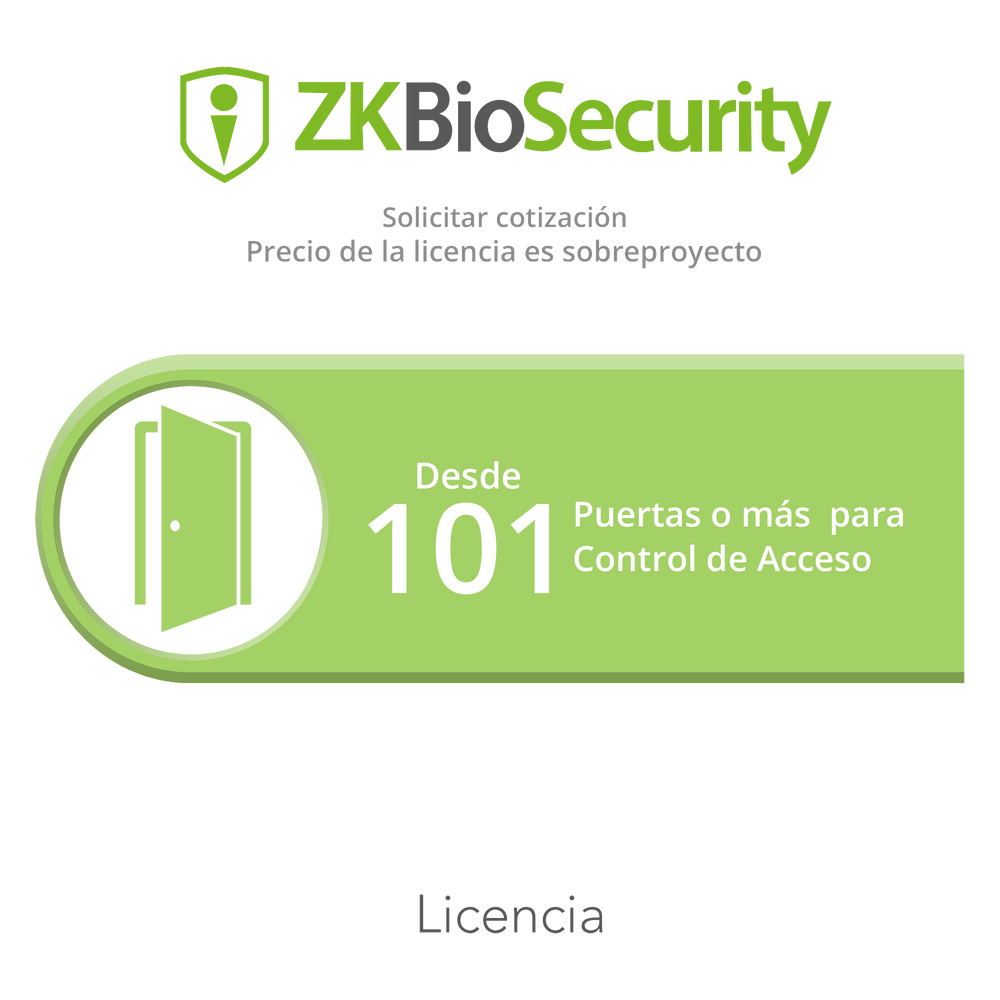 Licencia para ZKBiosecurity permite gestionar desde 101 puertas o mas