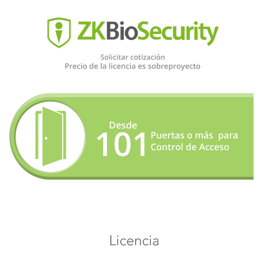 Licencia para ZKBiosecurity permite gestionar desde 101 puertas o mas