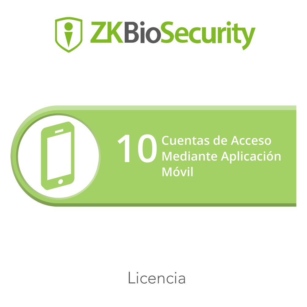 Licencia para ZKBiosecurity para 10 cuentas de acceso mediante aplicación móvil