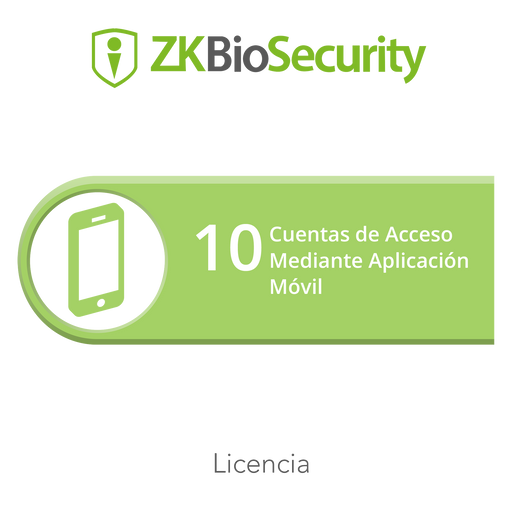 Licencia para ZKBiosecurity para 10 cuentas de acceso mediante aplicación móvil