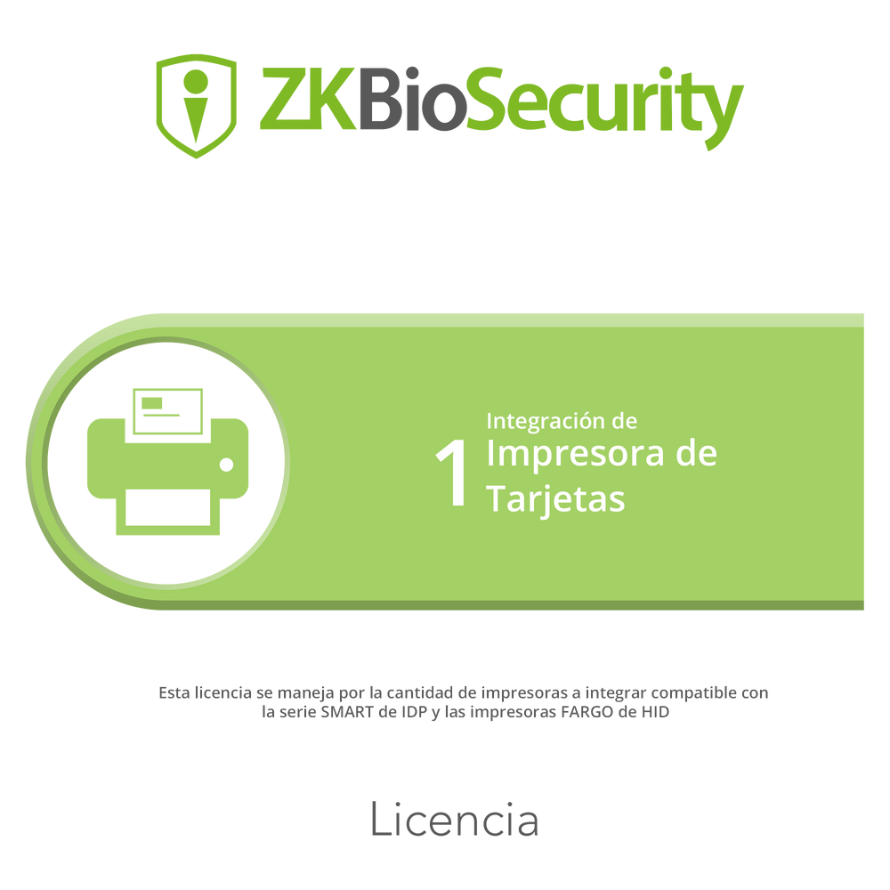 Licencia para ZKBiosecurity para integracion de 1 impresora de tarjetas