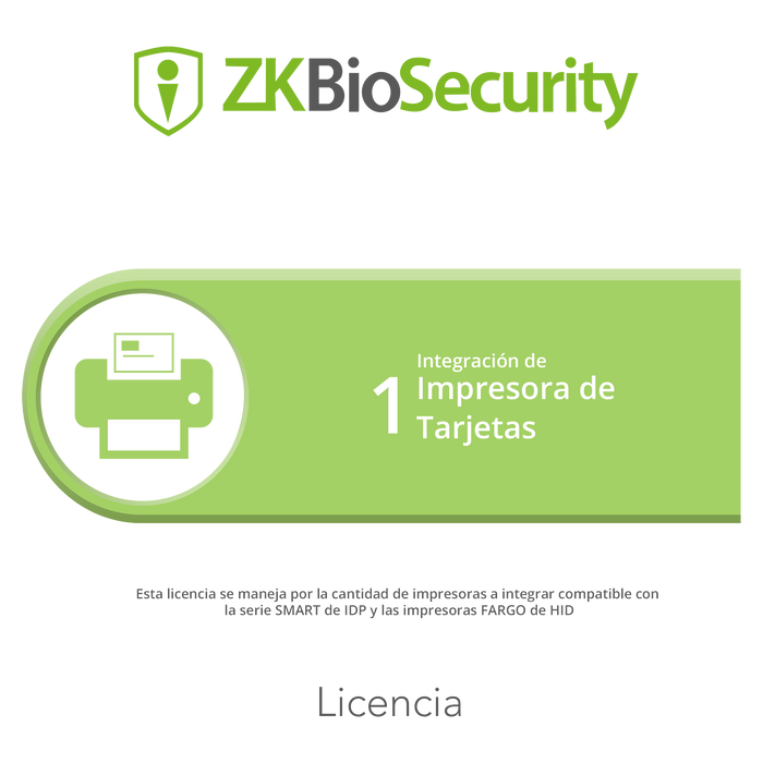 Licencia para ZKBiosecurity para integracion de 1 impresora de tarjetas