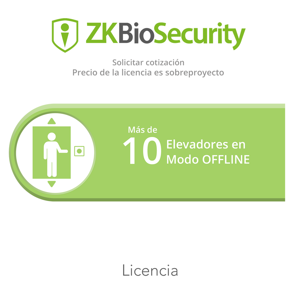 Licencia para Zkbiosecurity para modulo de elevadores para mas de 10 elevadores en modo OFFLINE