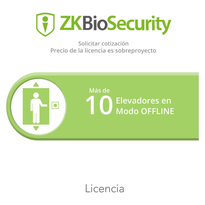 Licencia para Zkbiosecurity para modulo de elevadores para mas de 10 elevadores en modo OFFLINE