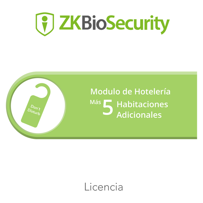 Licencia para ZKBiosecurity para modulo de hoteleria para 5 habitaciones adicionales