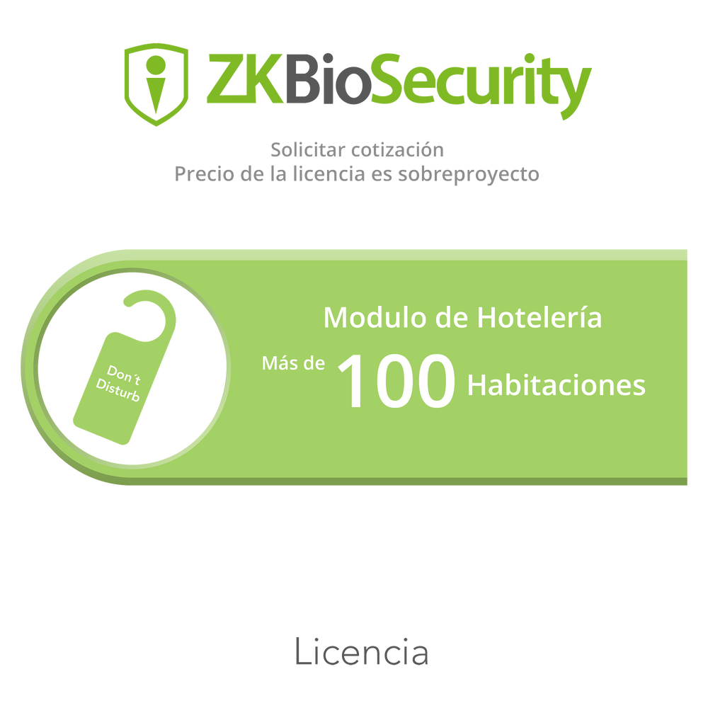 Licencia para ZKBiosecurity para modulo de hoteleria para mas de 100 habitaciones