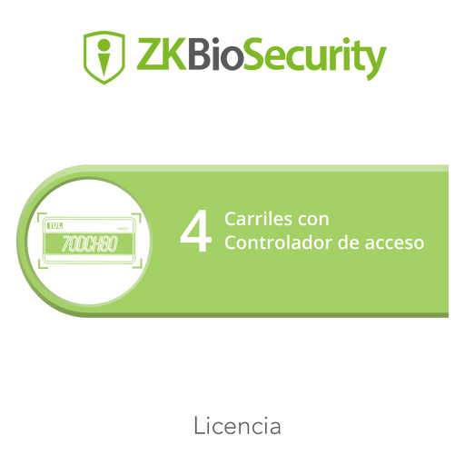 Licencia para ZKBiosecurity para modulo de estacionamiento de 4 carriles utilizando controlador de acceso