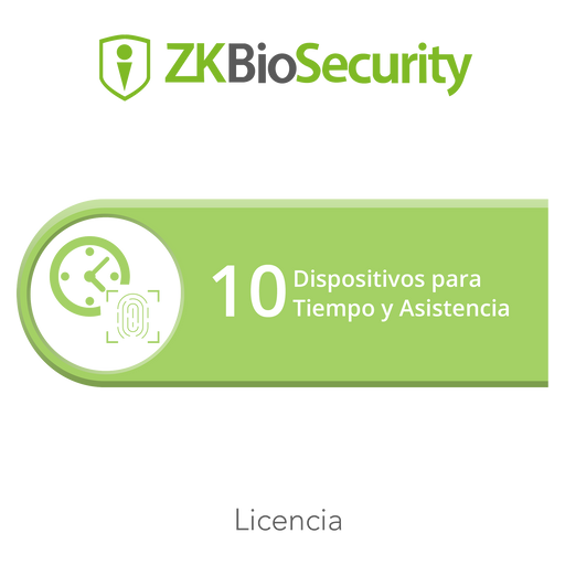 Licencia para ZKBiosecurity permite gestionar hasta 10 dispositivos para tiempo y asistencia