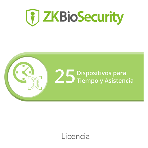 Licencia para ZKBiosecurity permite gestionar hasta 25 dispositivos para tiempo y asistencia