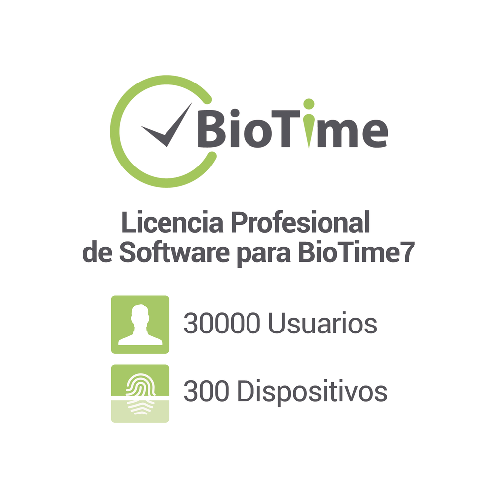 Licencia Proyectos Nivel 1 de software para BioTime7 / 300 dispositivos / 30000 empleados / Licencia vitalicia