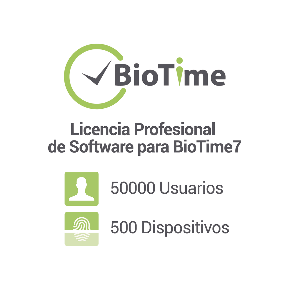 Licencia de Proyecto Nivel 2 de software para BioTime7 / 500 dispositivos / 50000 empleados / Licencia vitalicia