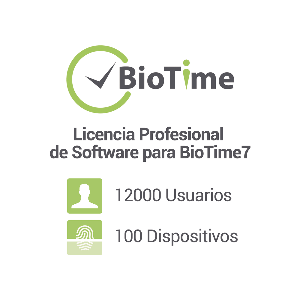 Licencia Enterprise de software para BioTime7 / 100 dispositivos / 12000 empleados / Licencia vitalicia